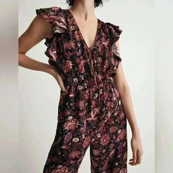 MADEWELL Deep V Ruffled Jumpsuit in Pampas Blooms Sz. XS - Picture 3 of 11